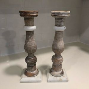 Wood and marble candleholders (2)